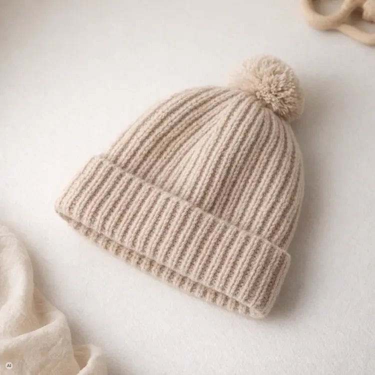 Babymütze mit Bommel – 100% Merinowolle