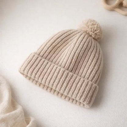 Babymütze mit Bommel – 100% Merinowolle