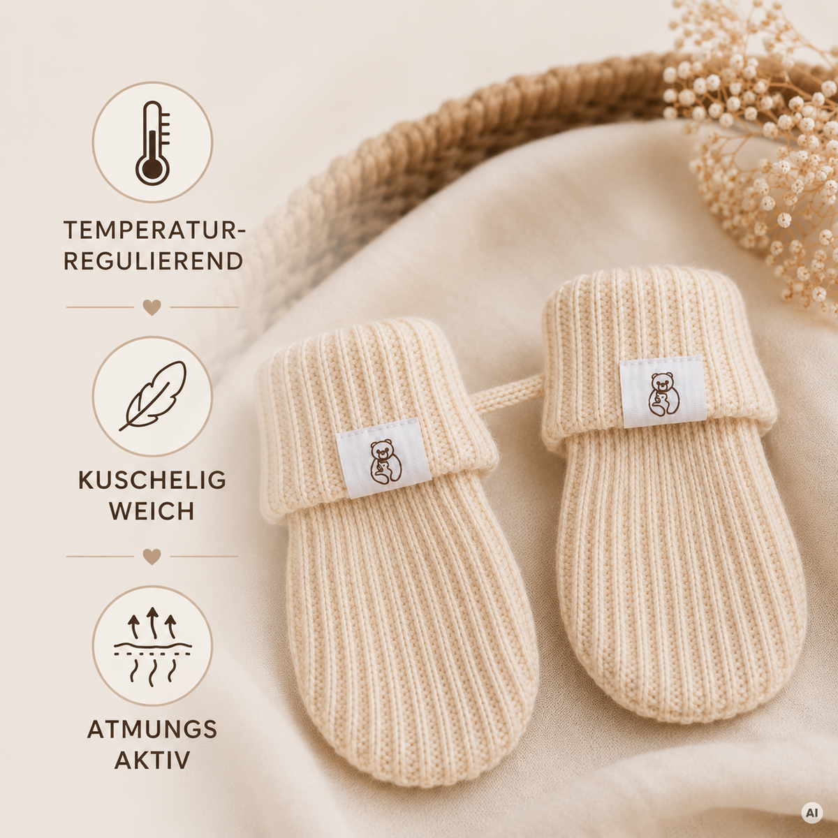 Babyhandschuhe aus 100% Wolle (Merino)