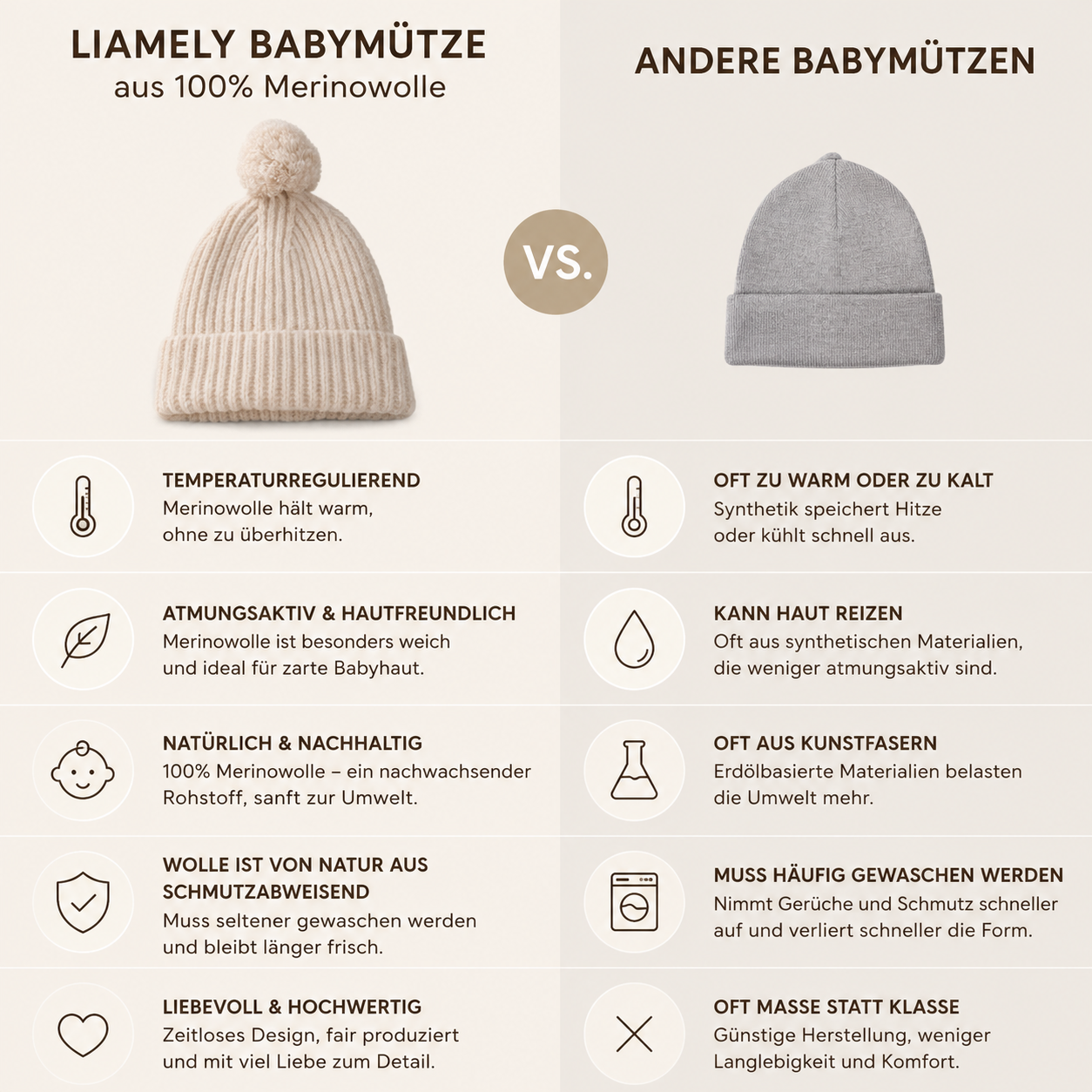 Babymütze mit Bommel – 100% Merinowolle