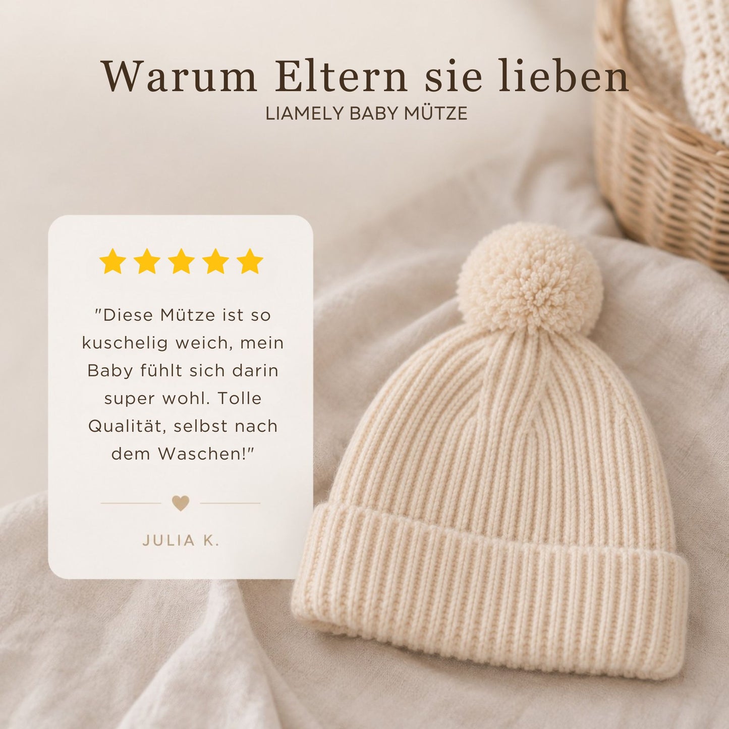 Babymütze mit Bommel – 100% Merinowolle