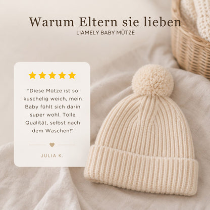 Babymütze mit Bommel – 100% Merinowolle