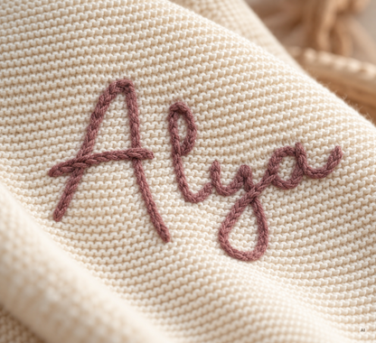 Personalisierte Babydecke aus Bio-Baumwolle mit handgesticktem Namen