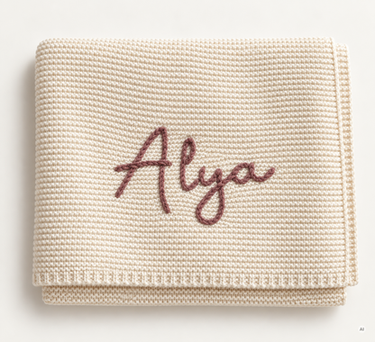 Personalisierte Babydecke aus Bio-Baumwolle mit handgesticktem Namen