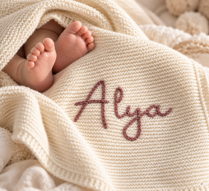 Personalisierte Babydecke aus Bio-Baumwolle mit handgesticktem Namen
