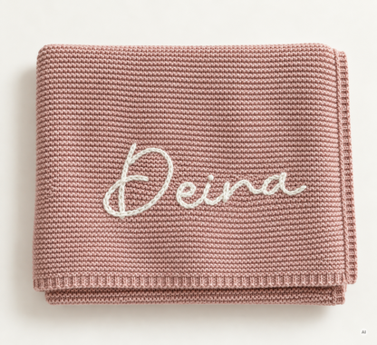 Personalisierte Babydecke aus Bio-Baumwolle mit handgesticktem Namen