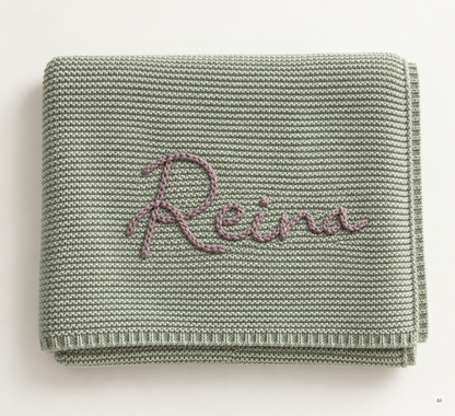 Personalisierte Babydecke aus Bio-Baumwolle mit handgesticktem Namen
