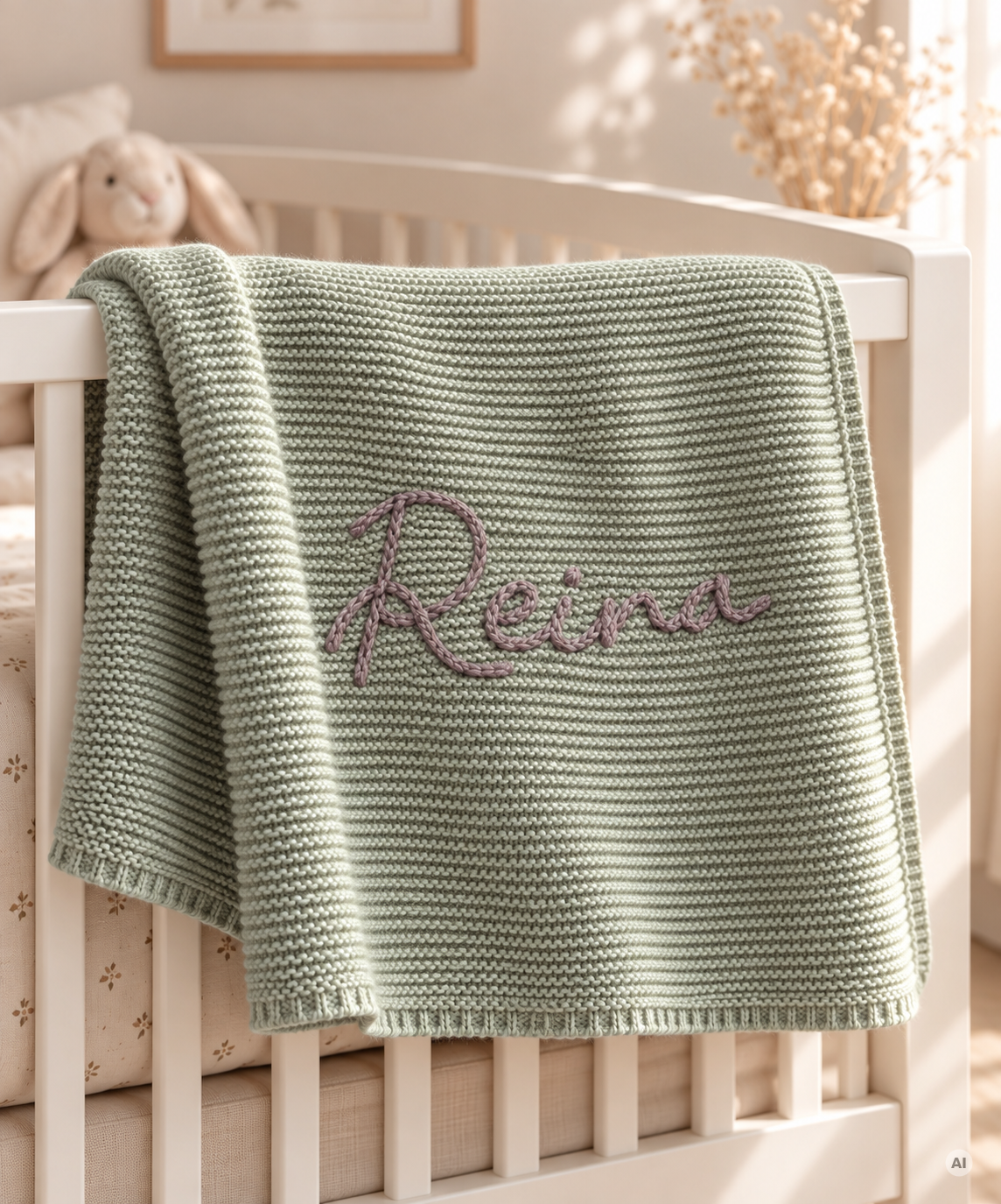 Personalisierte Babydecke aus Bio-Baumwolle mit handgesticktem Namen