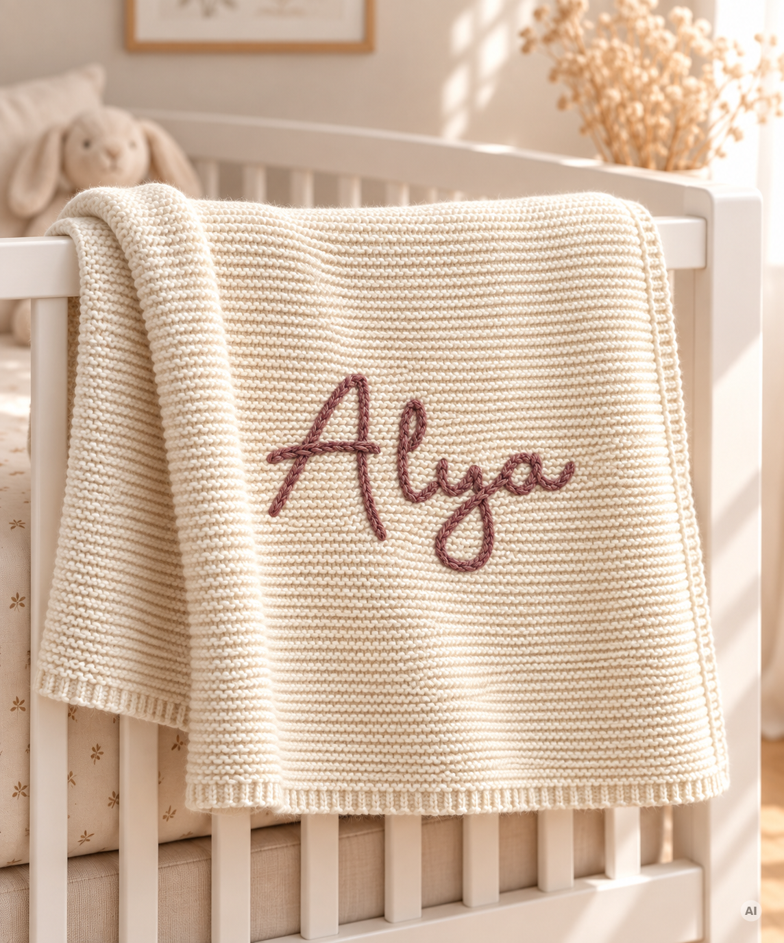 Personalisierte Babydecke aus Bio-Baumwolle mit handgesticktem Namen