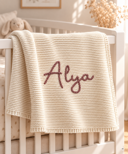 Personalisierte Babydecke aus Bio-Baumwolle mit handgesticktem Namen