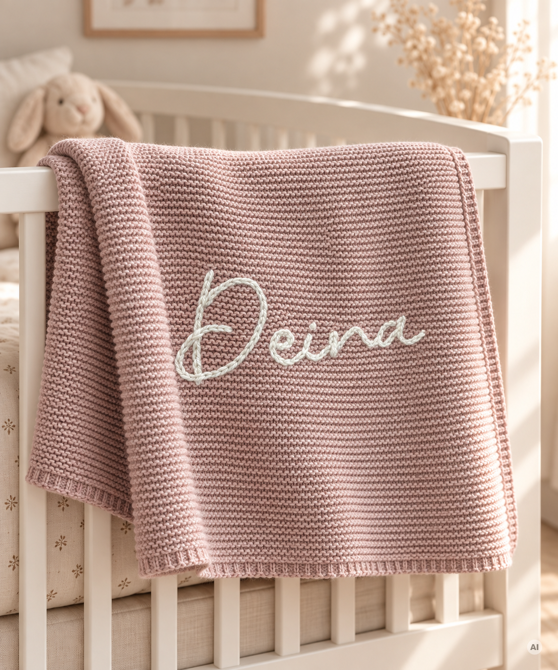 Personalisierte Babydecke aus Bio-Baumwolle mit handgesticktem Namen